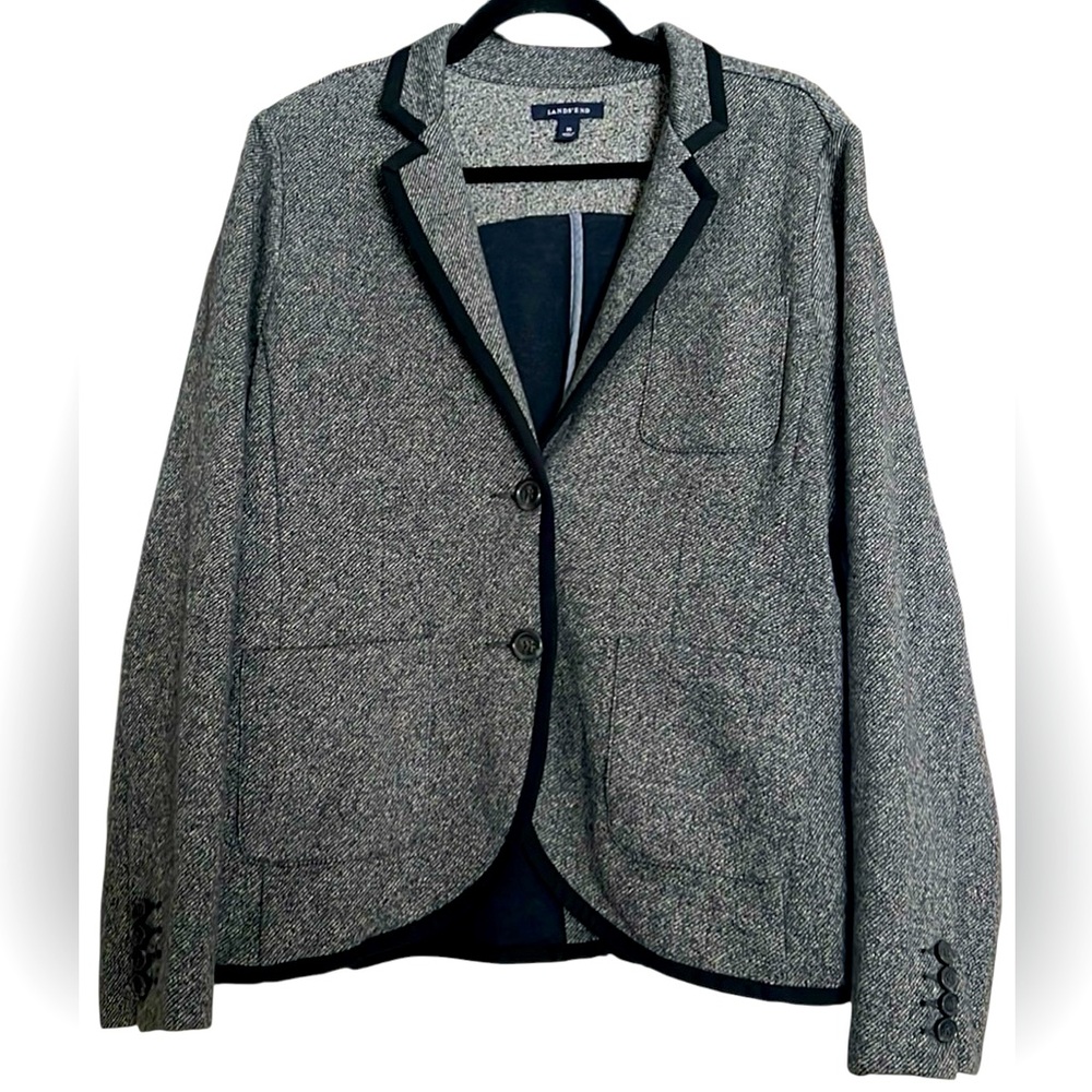 LANDS END Gray/White Blend w/Black Trim, Blazer Jacket, Size 16, GUC.